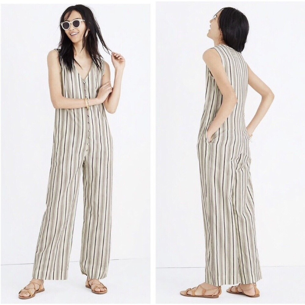 Madewell Small Striped Button-Down Jumpsuit 100% Cotton Multicolored
